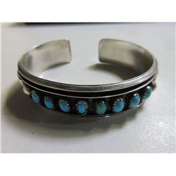 Sterling Silver Bracelet Turquoise Navajo marked Sterling MJ / 25 grams