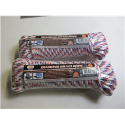 2 New 100ft roll of Diamond Braid Rope 1/4 in x 100ft