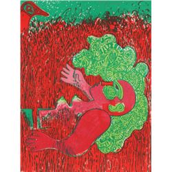 Corneille, Dans l'infinie verticalite de l'herbe la femme, Lithograph