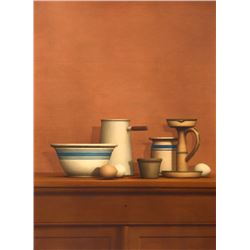 William Bailey, Still Life with Eggs, Candlestick and Bowl, Collotype