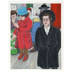 David Azuz, Hasidic Street Scene, Lithograph