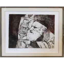 Charles Bragg, Rabbi with Torah, Etching