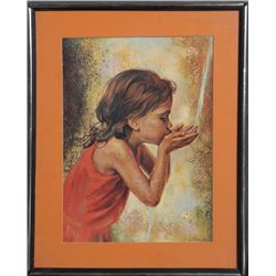 Sandu Liberman, Child Drinking Water, Offset Lithograph