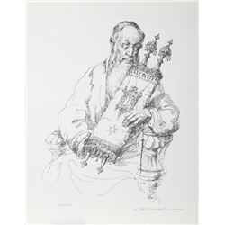 Abraham Straski, Rabbi with Torah, Lithograph