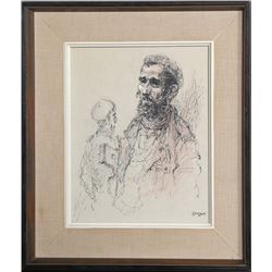 William Weintraub, Two Jewish Men, Lithograph