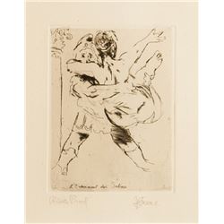 Jack Levine, L'Entrement des Sabines, Drypoint Etching