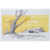 Image 1 : Hector Salas, Barn with Yellow Sky, Lithograph with Hand-Coloring