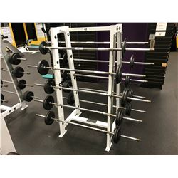 5 BARBELLS WITH 20, 45, 50, 55, 60 LB WEIGHTS