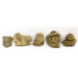5 PreColumbian Pottery Head Throws
