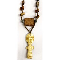 Ethnic Beaded Carved Bone Fertility God Necklace