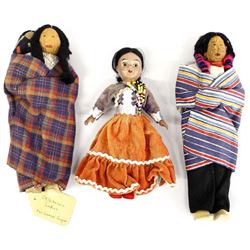 3 Rare Native American Cloth Bodied Dolls