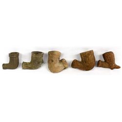 5 Antique Red Clay Pottery Trade Pipes, c. 1850's