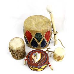 4 Small Native American Pueblo Drums