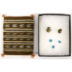 5 Zuni Turquoise Miniature Pots & Navajo Sampler