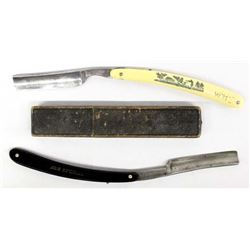 2 Antique Straight Edge Razors, 1 Original Box