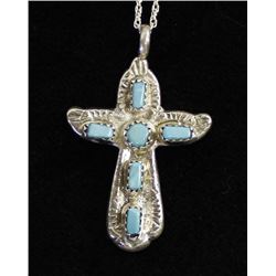 Beautiful Zuni Sterling Turquoise Cross Necklace