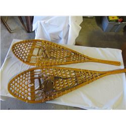 SET OF SNOW SHOES, GUT WEBBING, LEATHER BINDINGS