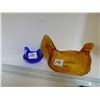 Image 2 : MINI BLUE LAYING HEN COBALT BLUE 2X6" GOLD TOP ONLY, MISSING BASE