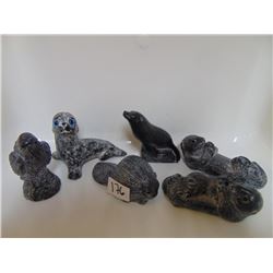 SIX 2-3" LONG W.E. & AU WOLF SOAPSTONE SCULPTURES