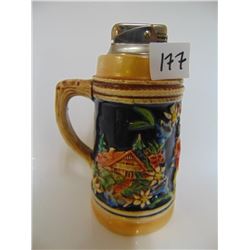 HAND PAINTED GERMAN BEER STEIN W/AUGUST LUNDNER LIGHTER 4¾" T,