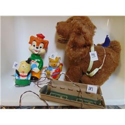 1960s VINTAGE WIND UP TOYS & BATTERY OPERATED DOG: NEED REPAIR, GREAT DISPLAY