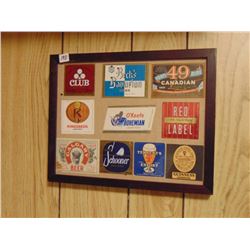 1960/70s FRAMED BEER LABELS, UNUSED