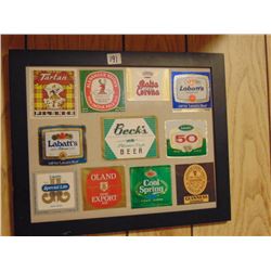 1960/70s FRAMED BEER LABELS, UNUSED