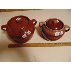 BEAN POTS, ONE HAS HAIR LINE CRACK, LARGE ONE NO CRACKS/CHIPS ALBERTA POTTERIES 'RED CLIFF'