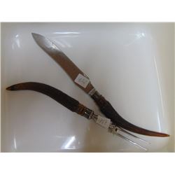BIRKS HORN HANDLED CARVING FORK & KNIFE