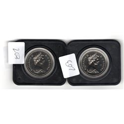 1975, 1976 NICKEL CASED SPECIMEN DOLLARS, BOTH DETACHED JEWEL VARIETY