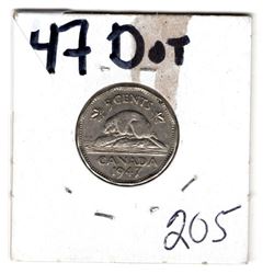 RARE 1947 DOT FIVE CENT PIECE