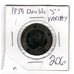 1859 LARGE COPPER CENT DOUBLE '5' RARE VARIETY
