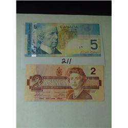 RADAR 2006 $5 BILL & REPLACEMENT 1986 $2 BILL