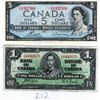 Image 1 : 1937 COYNE/TOWERS 1 DOLLAR NOTE & 5 DOLLAR 1954 BOUEY/RASMINSKY