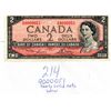 Image 1 : SCARCE SERIAL NUMBER 2 DOLLAR 1954 NOTE NUMBERED 90000051 NEARLY MILLION NUMBER NOTE