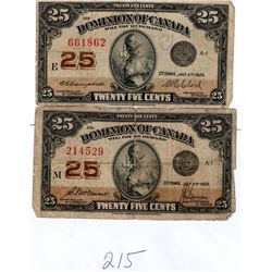 1923 SHIN PLASTERS, TWO DIFFERENT SIGNATURES CAMPBELL/CLARK, CAVOUR/SAUNDERS