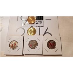 3 SPECIAL 25 CENT COLORED, 2 UNC LOONIES