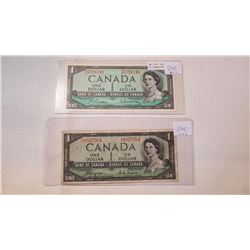 2 1954 $1 BILLS, ONE IS DEVIL'S FACE