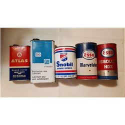 5 OIL RELATED TINS, GM TIN IS FULL