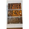 Image 1 : 1936, 38, 39 SASK LICENSE PLATES