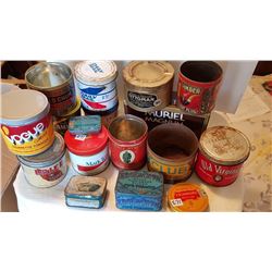 17 TOBACCO TINS,CANS, & CIGAR BOX
