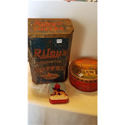 ANTIQUE STORE DISPLAY RILEY'S TIN & 2 OTHER TINS