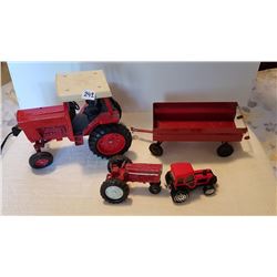 3 TOY TRACTORS, LARGE IS 9"