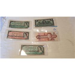 CANADA 5 DIFFERENT PAPERS BILLS 1937, 54, 67, 86