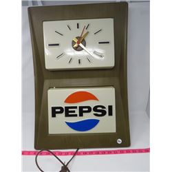 PEPSI COLA ADVERTISING CLOCK/SIGN ELECTRIC 24X16"