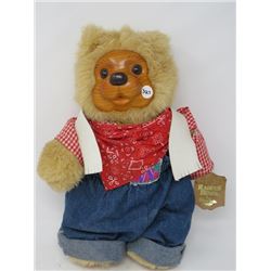 RAIKES BEAR, HAND CARVED WOODEN FACE, FEET, NUMBERED, SIGNED, RARE