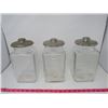 Image 1 : 3 AUTHENTIC GLASS CANDY JARS W/NICKEL LIDS