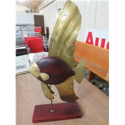 28" MAHOGANY & BRASS ORNAMENTAL FISH