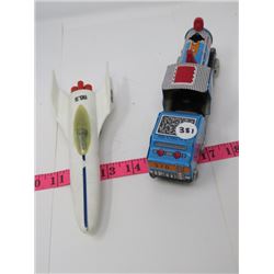 TIN ENGINE & TENDER TOY & PLASTIC FIGHTER #3 TASK FORCE JET FRICTION