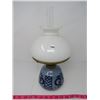 Image 1 : COSMOS BURNER LAMP W/MILK GLASS SHADE & ORIGINAL CHIMNEY